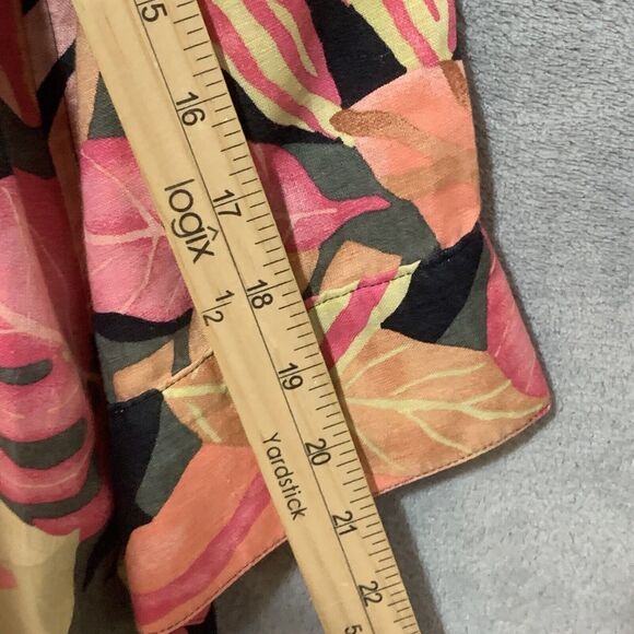 Chicos Top Women Large 2 Floral 100% Linen Button 3/4 Sleeve Collared Beachy - Picture 8 of 9